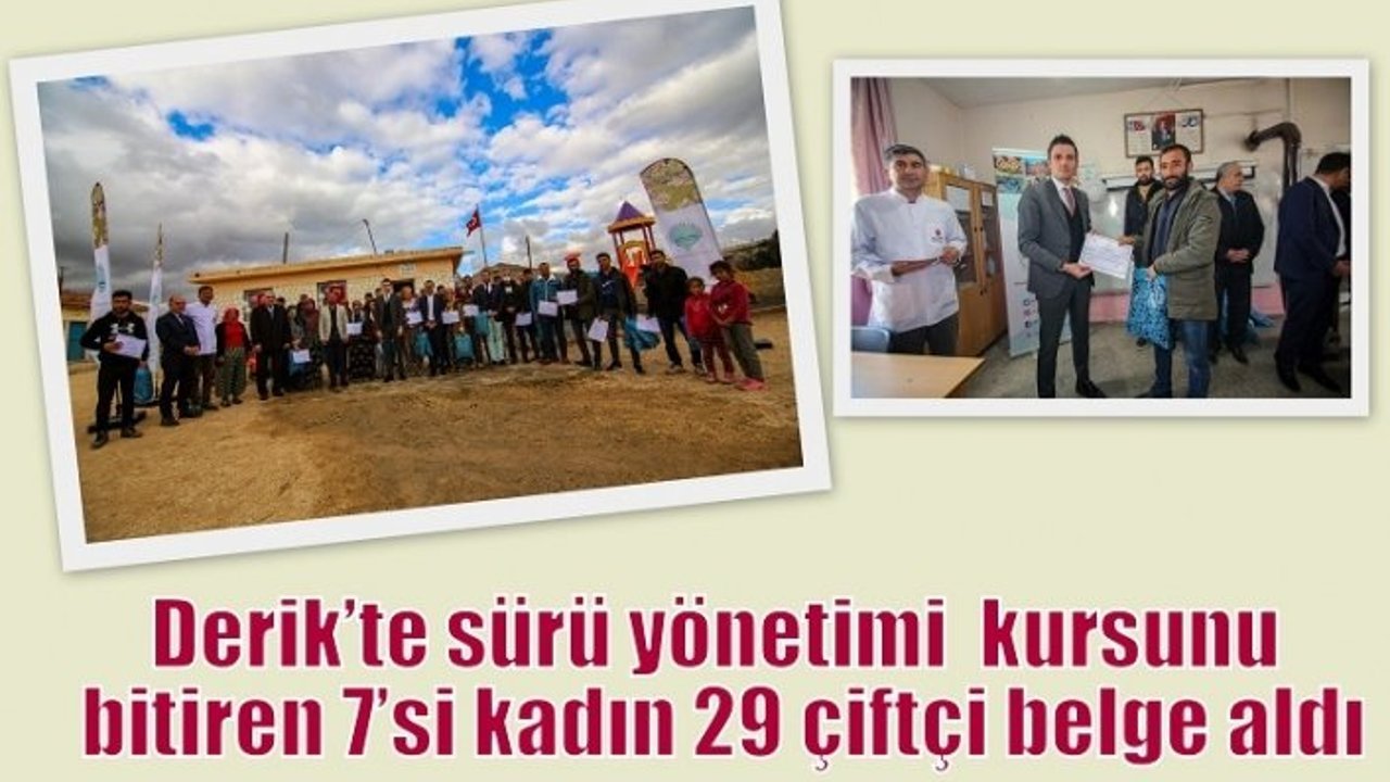 Derik’te sürü yönetimi  kursunu bitiren 7’si kadın 29 çiftçi belge aldı