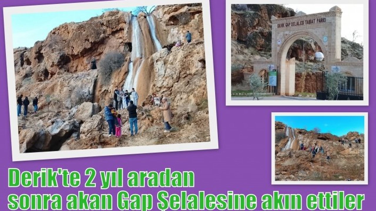 Derik'te 2 yıl aradan sonra akan Gap Şelalesine akın ettiler
