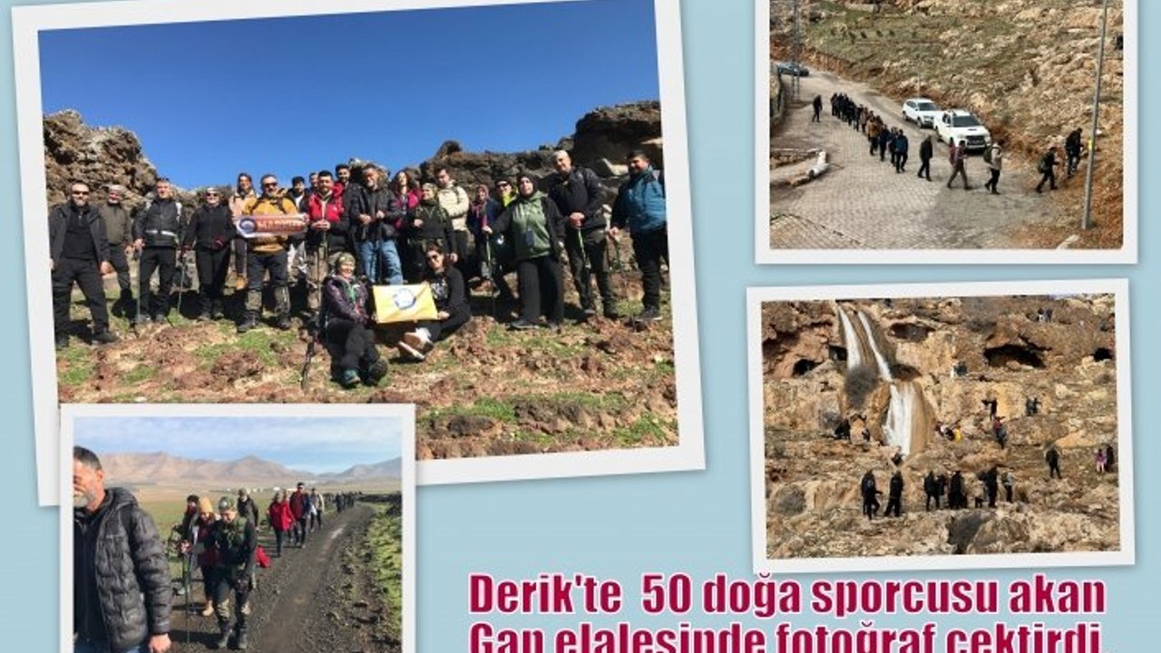 Derik’te 30’u kadın 50 doğa sporcusu yürüyüş yaptı ve 2 yıl aradan sonra akan Gap Şelalesinde fotoğraf çektirdi.
