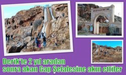 Derik'te 2 yıl aradan sonra akan Gap Şelalesine akın ettiler