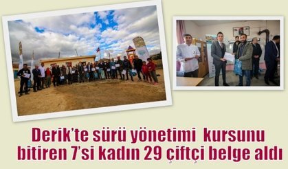 Derik’te sürü yönetimi  kursunu bitiren 7’si kadın 29 çiftçi belge aldı