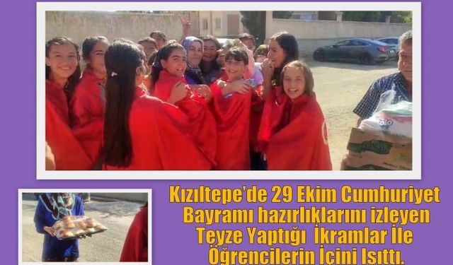 Kızıltepe’de 29 Ekim Cumhuriyet Bayramı hazırlıklarını izleyen Teyze Yaptığı  İkramlar İle Öğrencilerin İçini Isıttı.