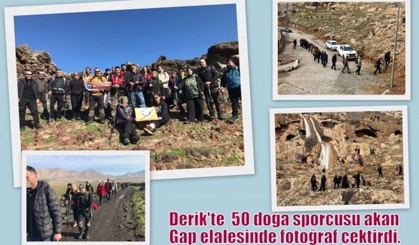 Derik’te 30’u kadın 50 doğa sporcusu yürüyüş yaptı ve 2 yıl aradan sonra akan Gap Şelalesinde fotoğraf çektirdi.
