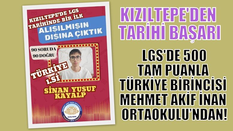 KIZILTEPE'DEN TARİHİ BAŞARI: LGS'DE 500 TAM PUANLA TÜRKİYE BİRİNCİSİ MEHMET AKİF İNAN ORTAOKULU’NDAN!